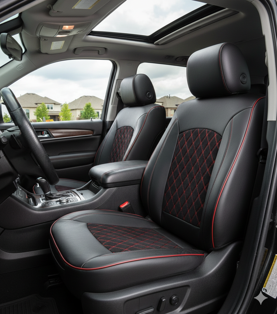 Leatherette seat cover with perforated Insert - Capped & Covered Leatherette seat cover with perforated Insert