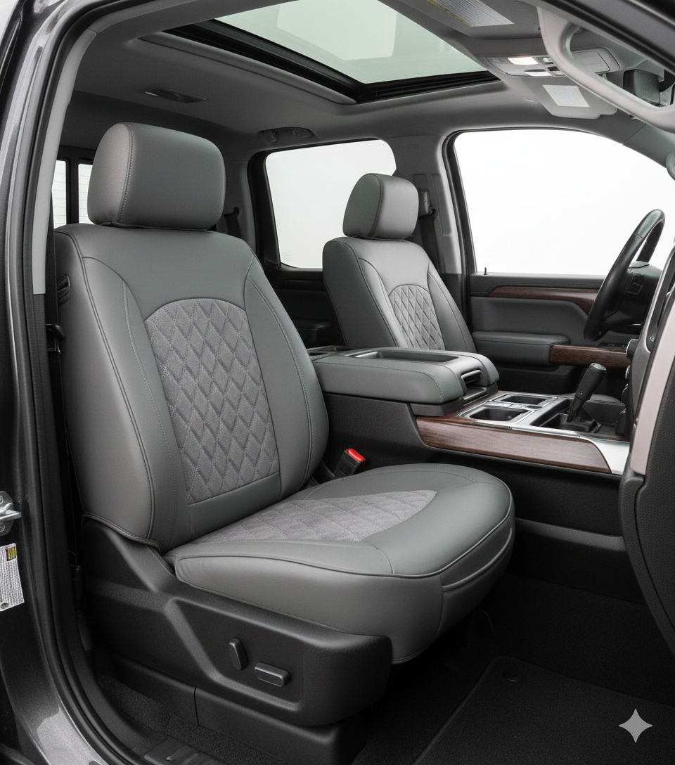 Leatherette seat cover with perforated Insert - Capped & Covered Leatherette seat cover with perforated Insert