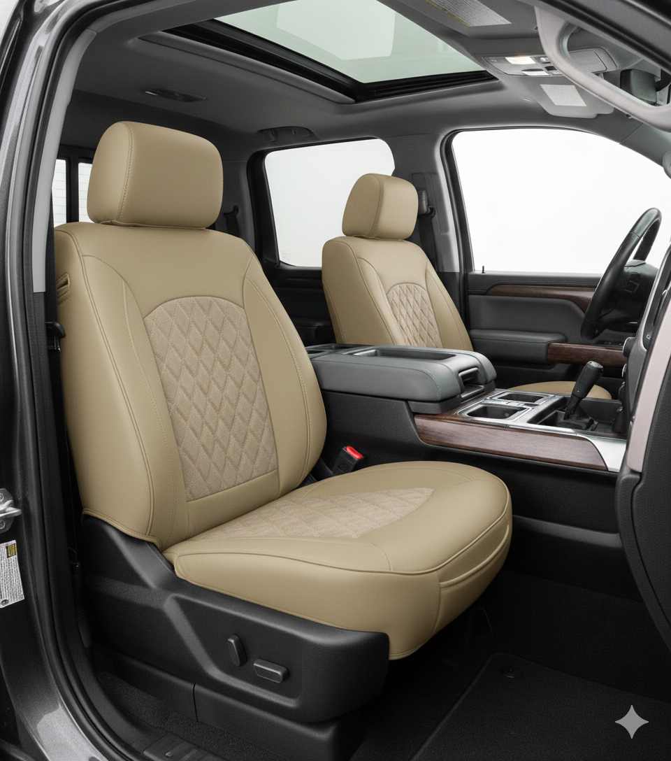 Leatherette seat cover with perforated Insert - Capped & Covered Leatherette seat cover with perforated Insert