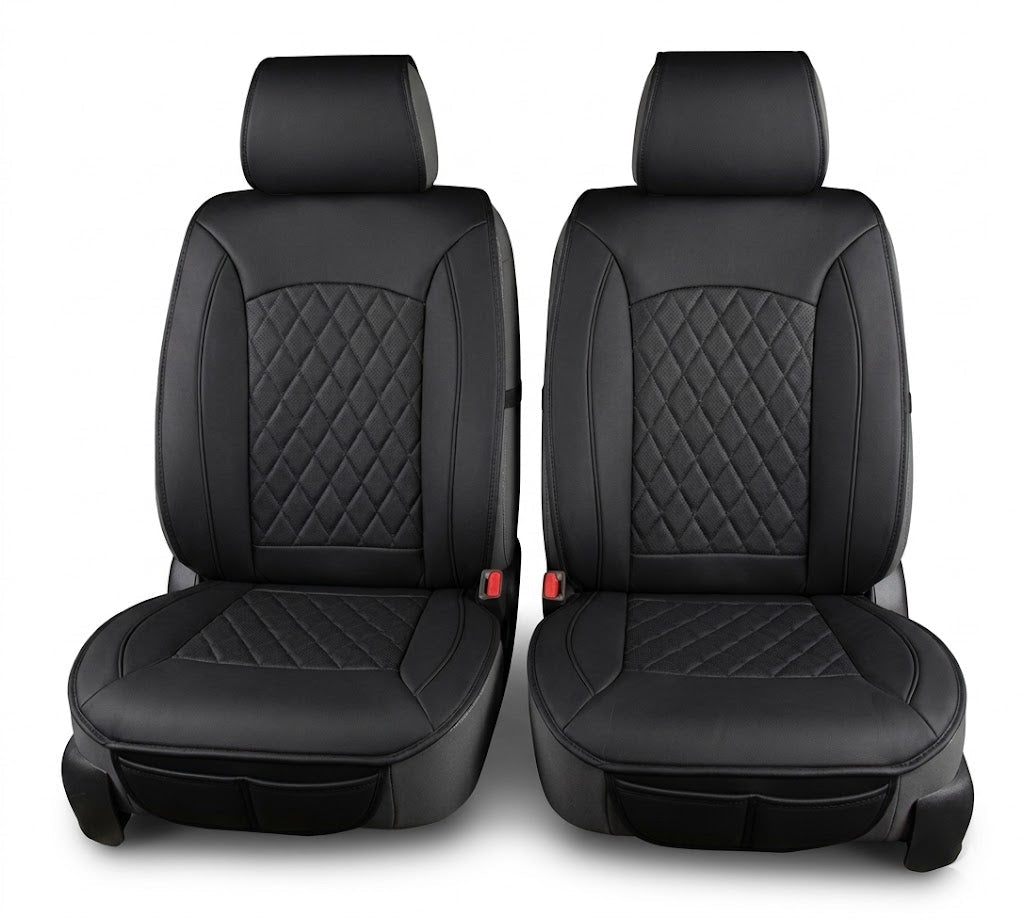 Leatherette easy fit seat cover with diamond Insert -Seat CoversBLACK/BLACK