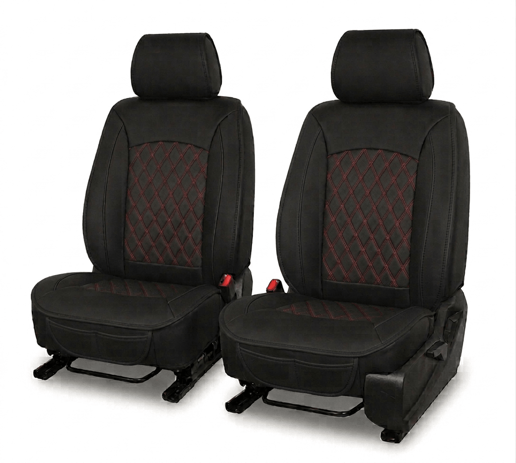 Leatherette easy fit seat cover with diamond Insert -Seat CoversBLACK/RED
