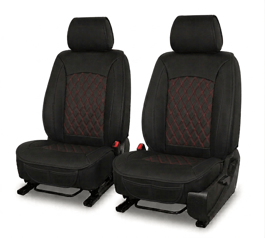 Leatherette easy fit seat cover with diamond Insert -Seat CoversBLACK/RED