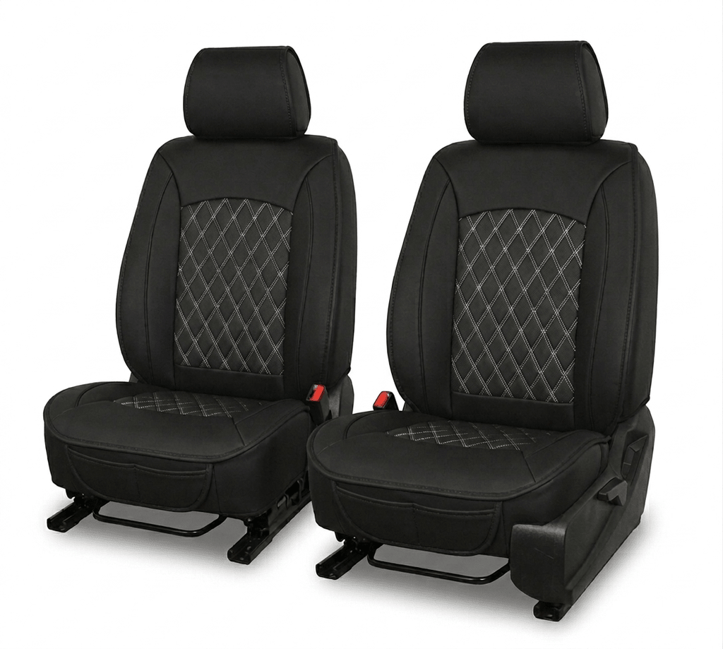 Leatherette easy fit seat cover with diamond Insert -Seat CoversBLACK/CHARCOAL