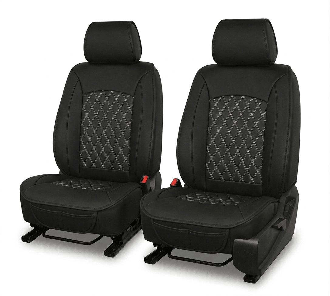 Leatherette easy fit seat cover with diamond Insert -Seat CoversBLACK/CHARCOAL