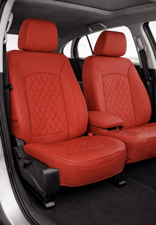 Leatherette car seat cover with diamond Insert -Seat Coversbucket lowback seats with adjustable headrestsFRONT RED