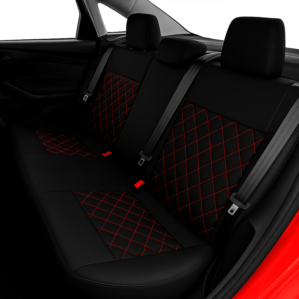 Leatherette car seat cover with diamond Insert -Seat Coversbucket lowback seats with adjustable headrestsREAR BLACK/RED