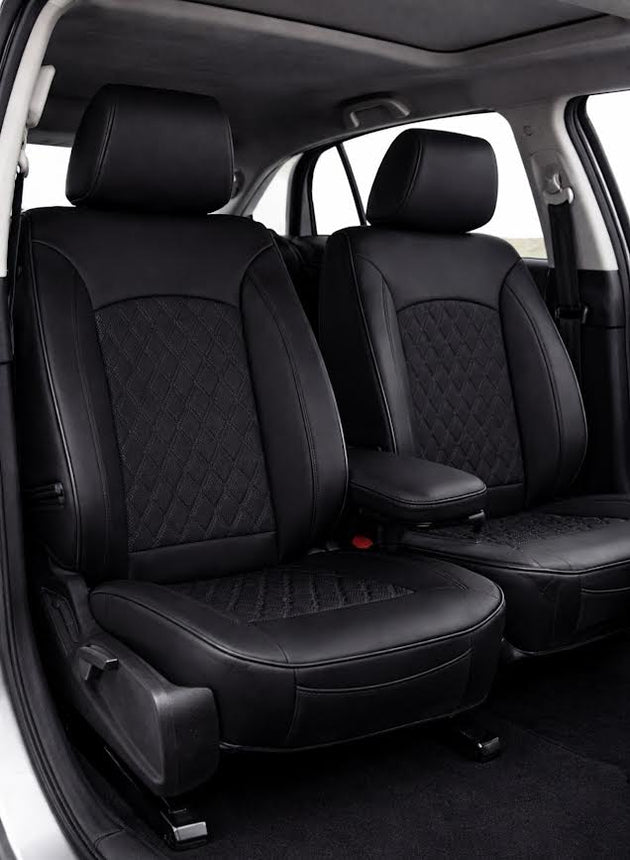 Leatherette car seat cover with diamond Insert -Seat Coversbucket lowback seats with adjustable headrestsFRONT BLACK/BLACK