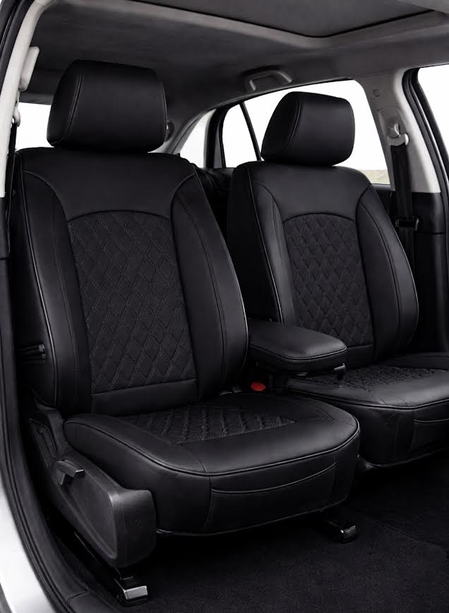 Leatherette car seat cover with diamond Insert -Seat Coversbucket lowback seats with adjustable headrestsFRONT BLACK/BLACK
