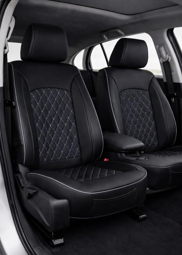 Leatherette car seat cover with diamond Insert -Seat Coversbucket lowback seats with adjustable headrestsFRONT BLACK/CHARCOAL