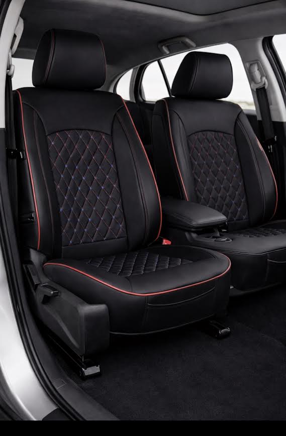 Leatherette car seat cover with diamond Insert -Seat Coversbucket lowback seats with adjustable headrestsFRONT BLACK/RED