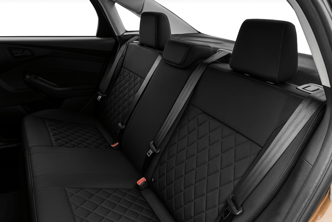 Leatherette car seat cover with diamond Insert -Seat Coversbucket lowback seats with adjustable headrestsREAR BLACK/BLACK