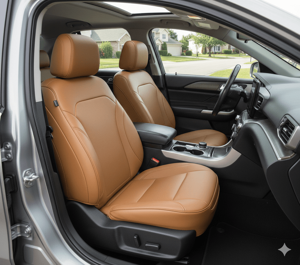 Leatherette Car Seat Cover with Breathable Inserts -Seat CoversFRONT SADDLE BROWN