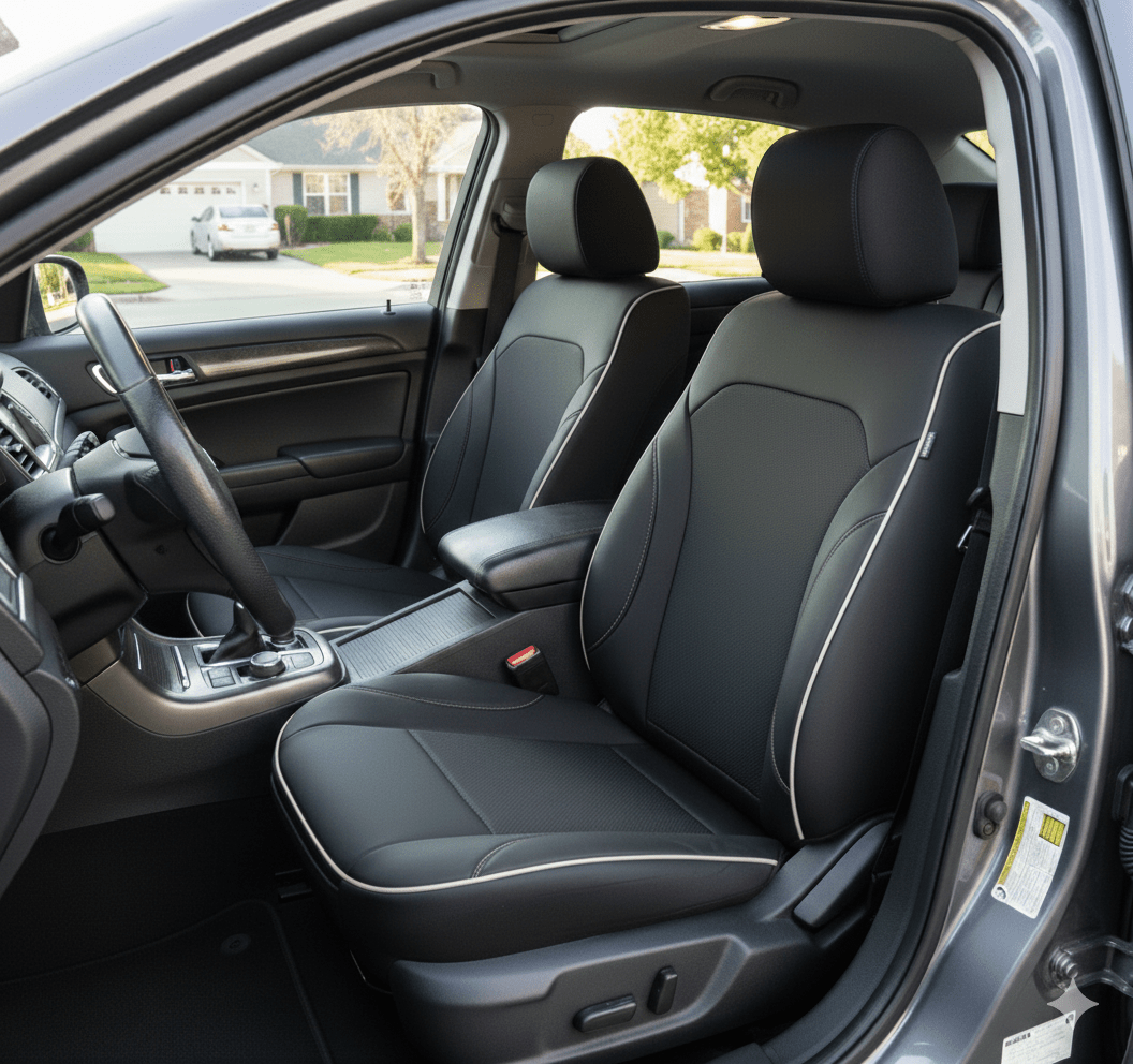 Leatherette Car Seat Cover with Breathable Inserts -Seat CoversFRONT BLACK/CHARCOAL