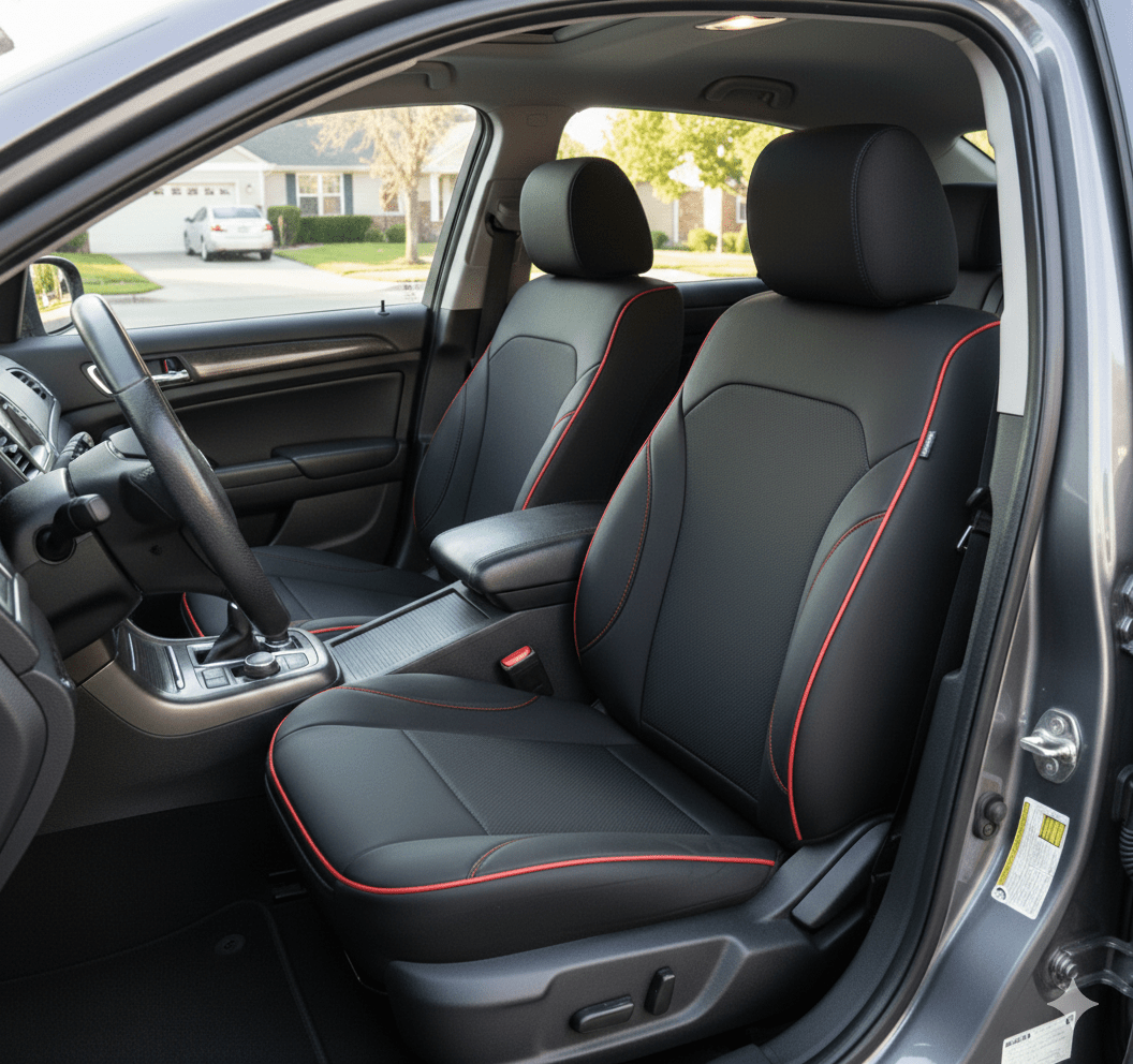 Leatherette Car Seat Cover with Breathable Inserts -Seat CoversFRONT BLACK/RED