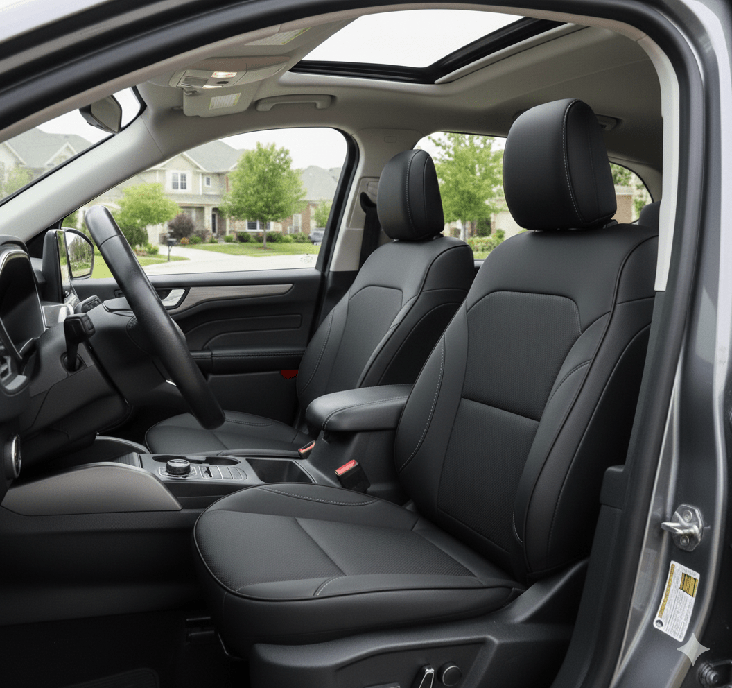 Leatherette Car Seat Cover with Breathable Inserts -Seat CoversFRONT BLACK/BLACK