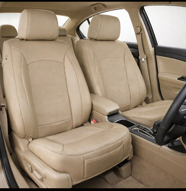 Leatherette Car Seat Cover with Suede Insert (PAIR) -Seat CoversFRONT SAND