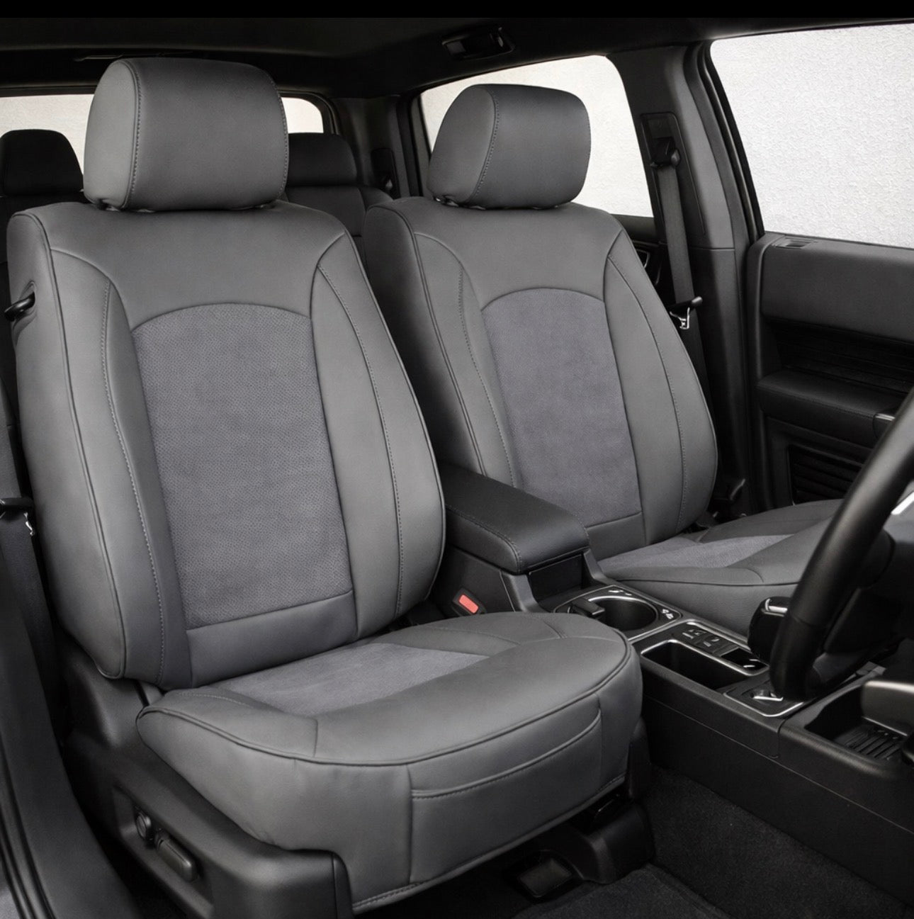 Leatherette Car Seat Cover with Suede Insert (PAIR) -Seat CoversFRONT CHARCOAL