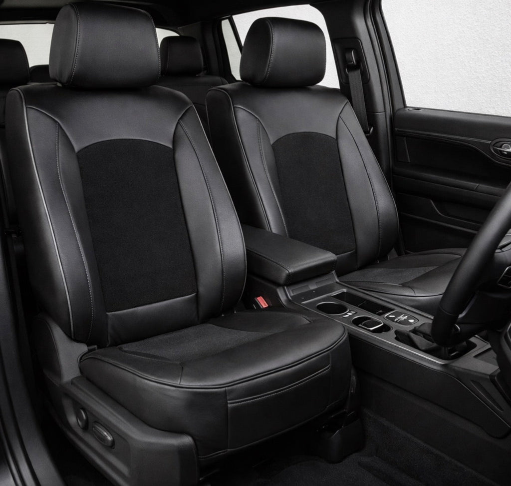 Leatherette Car Seat Cover with Suede Insert (PAIR) -Seat CoversFRONT BLACK/BLACK