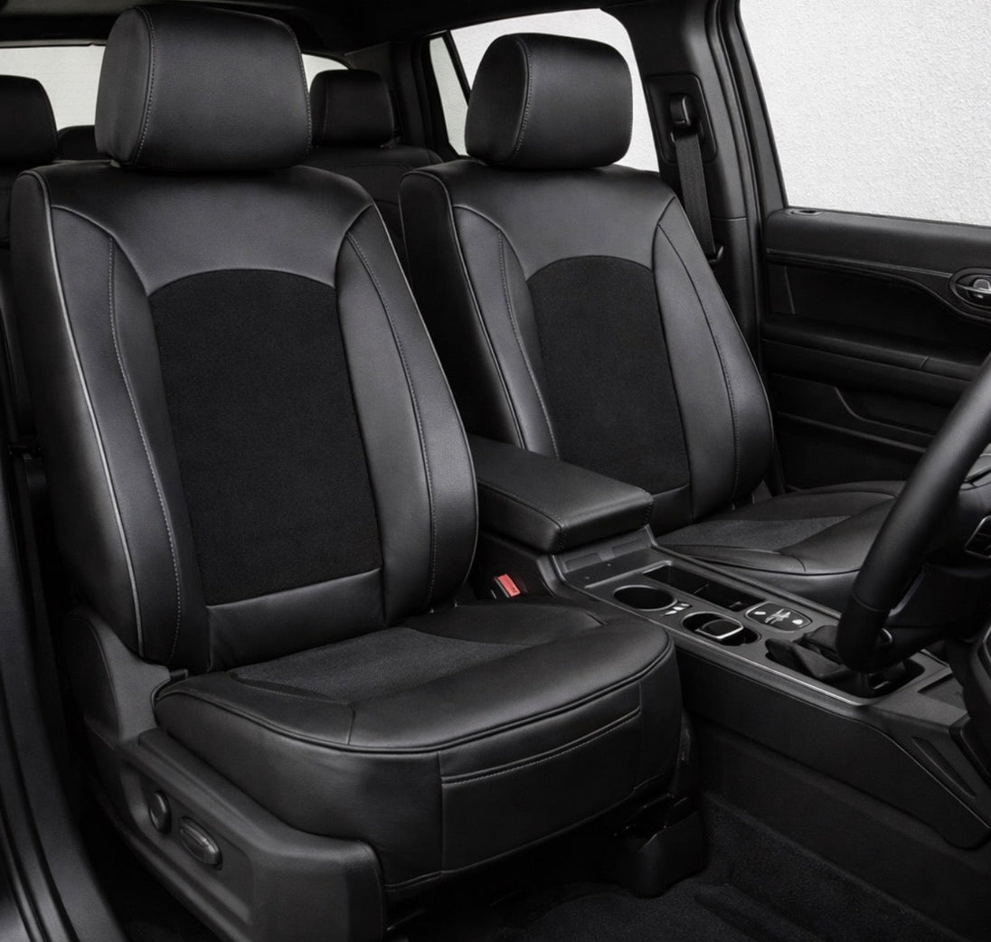 Leatherette Car Seat Cover with Suede Insert (PAIR) -Seat CoversFRONT BLACK/BLACK