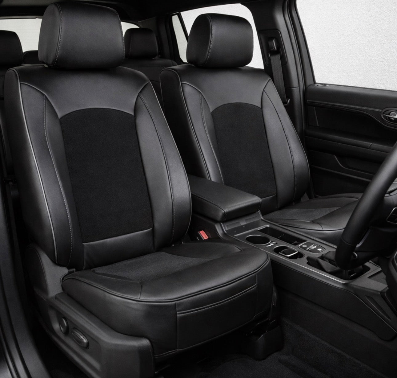 Leatherette Car Seat Cover with Suede Insert (PAIR) -Seat CoversFRONT BLACK/BLACK