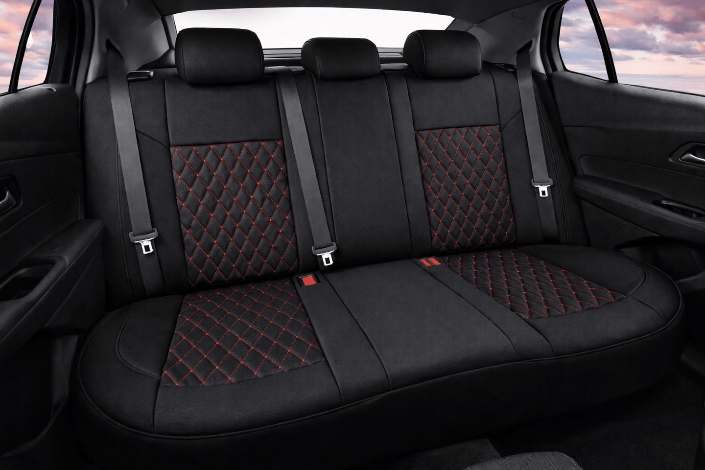 Neoprene seat cover with diamond Insert -Seat CoversREAR BLACK WITH RED STITCH