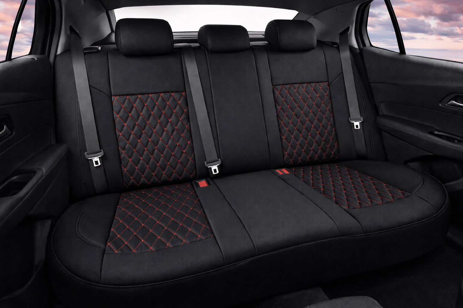 Neoprene seat cover with diamond Insert -Seat CoversREAR BLACK WITH RED STITCH