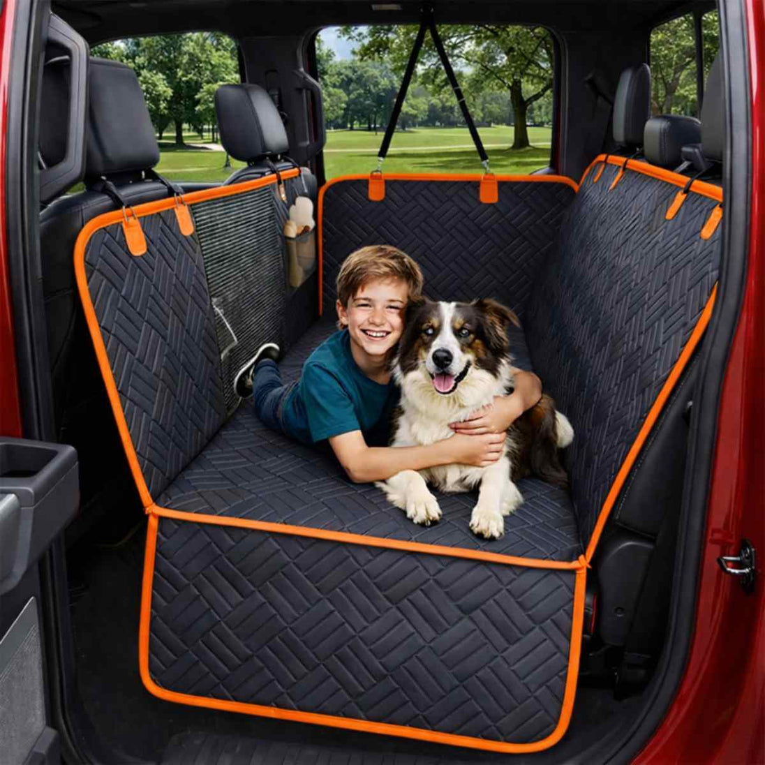 Waterproof Dog Back Seat Hammock with Hard Bottom - Capped and CoveredWaterproof Dog Back Seat Hammock with Hard Bottom