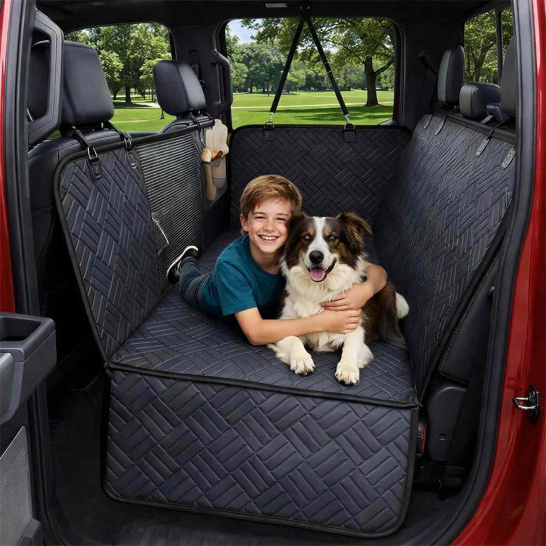 Waterproof Dog Back Seat Hammock with Hard Bottom - Capped and CoveredWaterproof Dog Back Seat Hammock with Hard Bottom