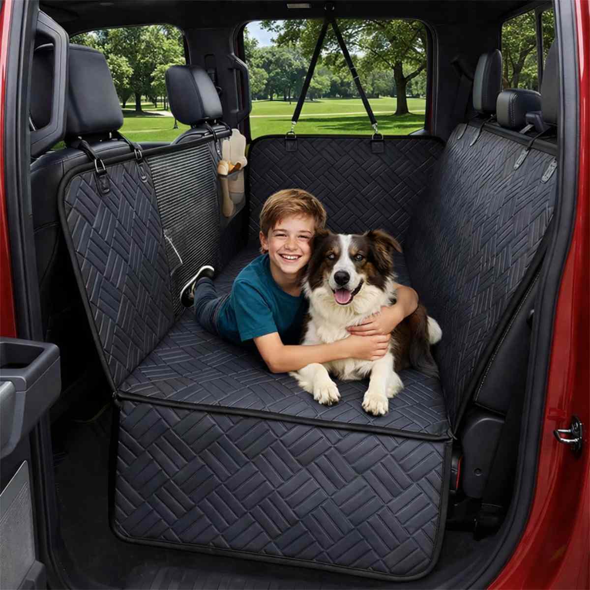 Waterproof Dog Back Seat Hammock with Hard Bottom - Capped and CoveredWaterproof Dog Back Seat Hammock with Hard Bottom